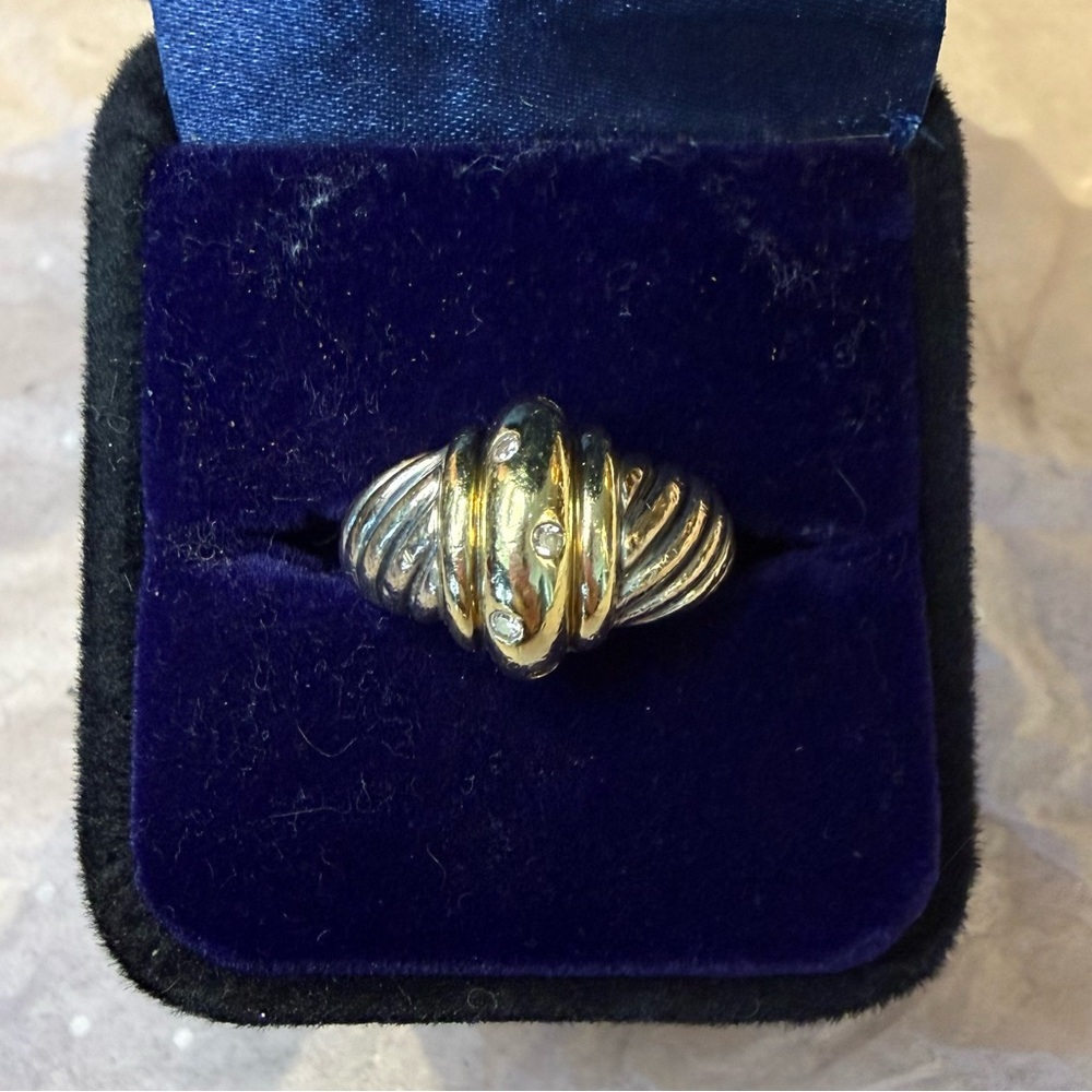David Yurman Vintage Women’s Two Tone Silver & 14k Gold Dome Ring w/Diamonds 6.5